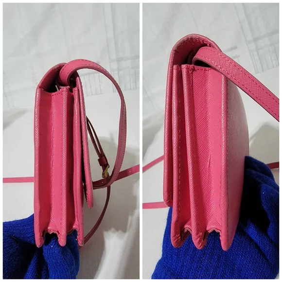 PRADASaffiano Lux Metal Flap Wallet with Strap Peonia Geranio - Picture 11 of 16